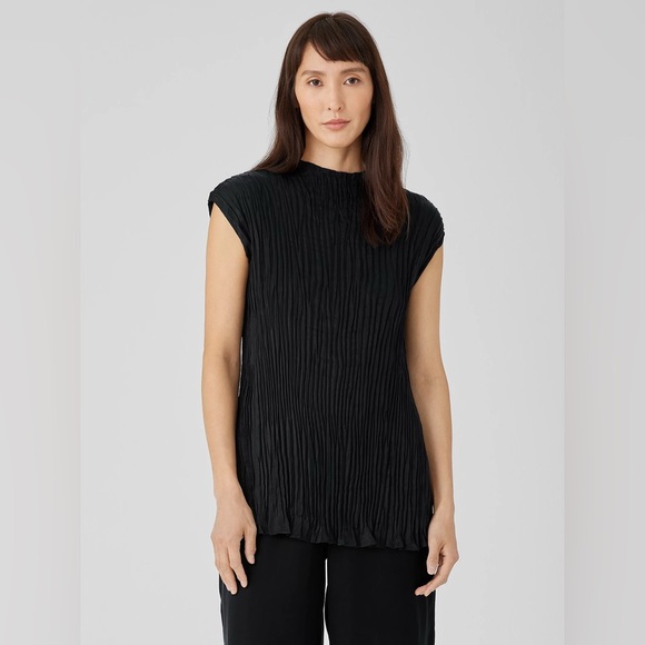 Eileen Fisher Crushed Cupro Funnel Neck Long Top, NWT, size medium (8/10) - Picture 1 of 9